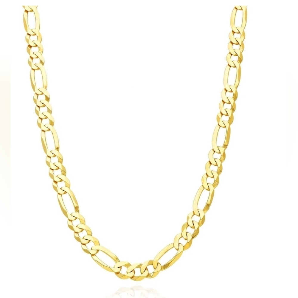 24K GB Yellow Gold Over Sterling Silver 7mm Figaro Chain (Solid Links) 30" 2.4oz